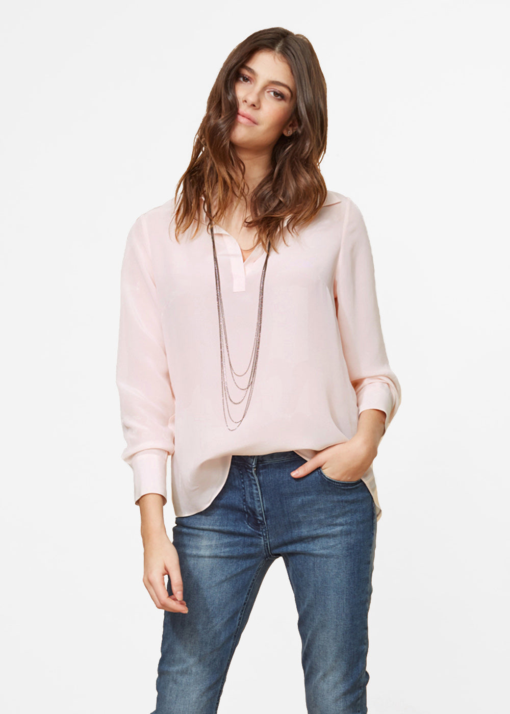 VISCOSE CREPE BLOUSE WITH BUTTON-DOWN COLLAR