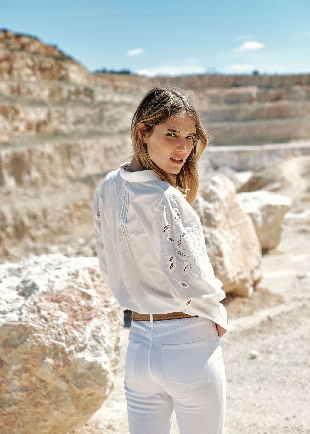 Eyelet embroidery cotton shirt