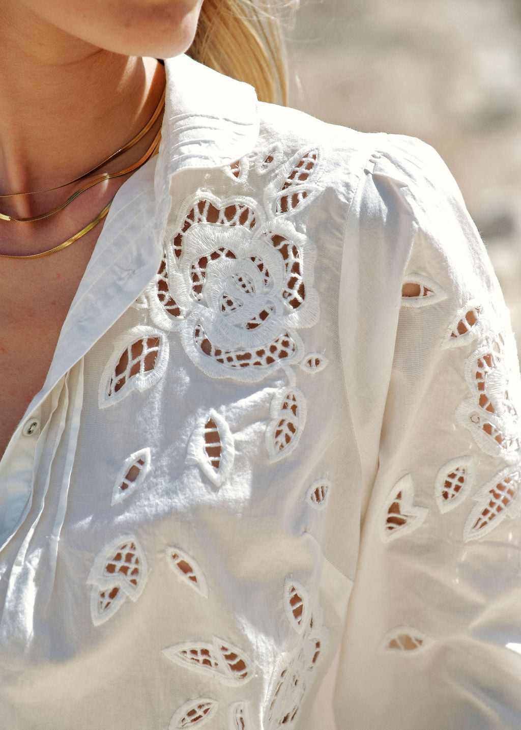 Eyelet embroidery cotton shirt