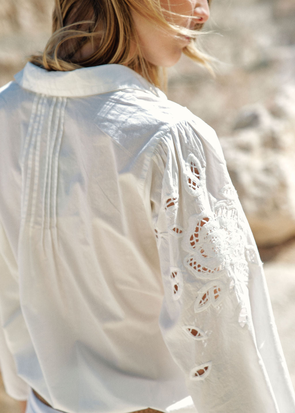 Eyelet embroidery cotton shirt