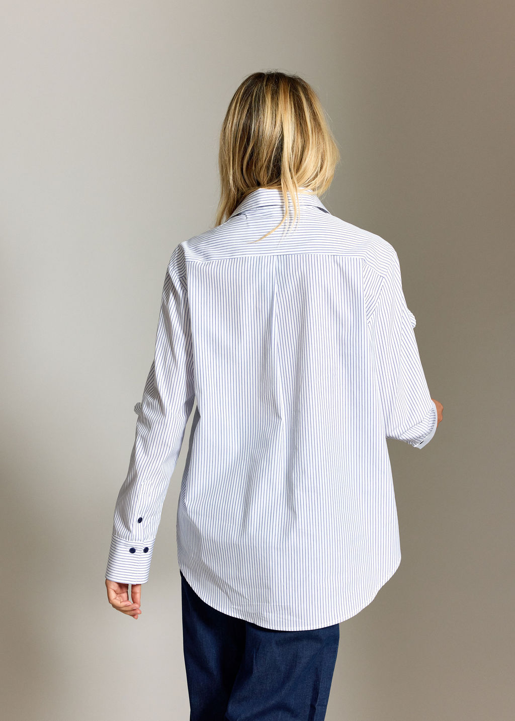 CHEMISE EN POPELINE RAYÉE AVEC VOLANT ASUKA BLEU