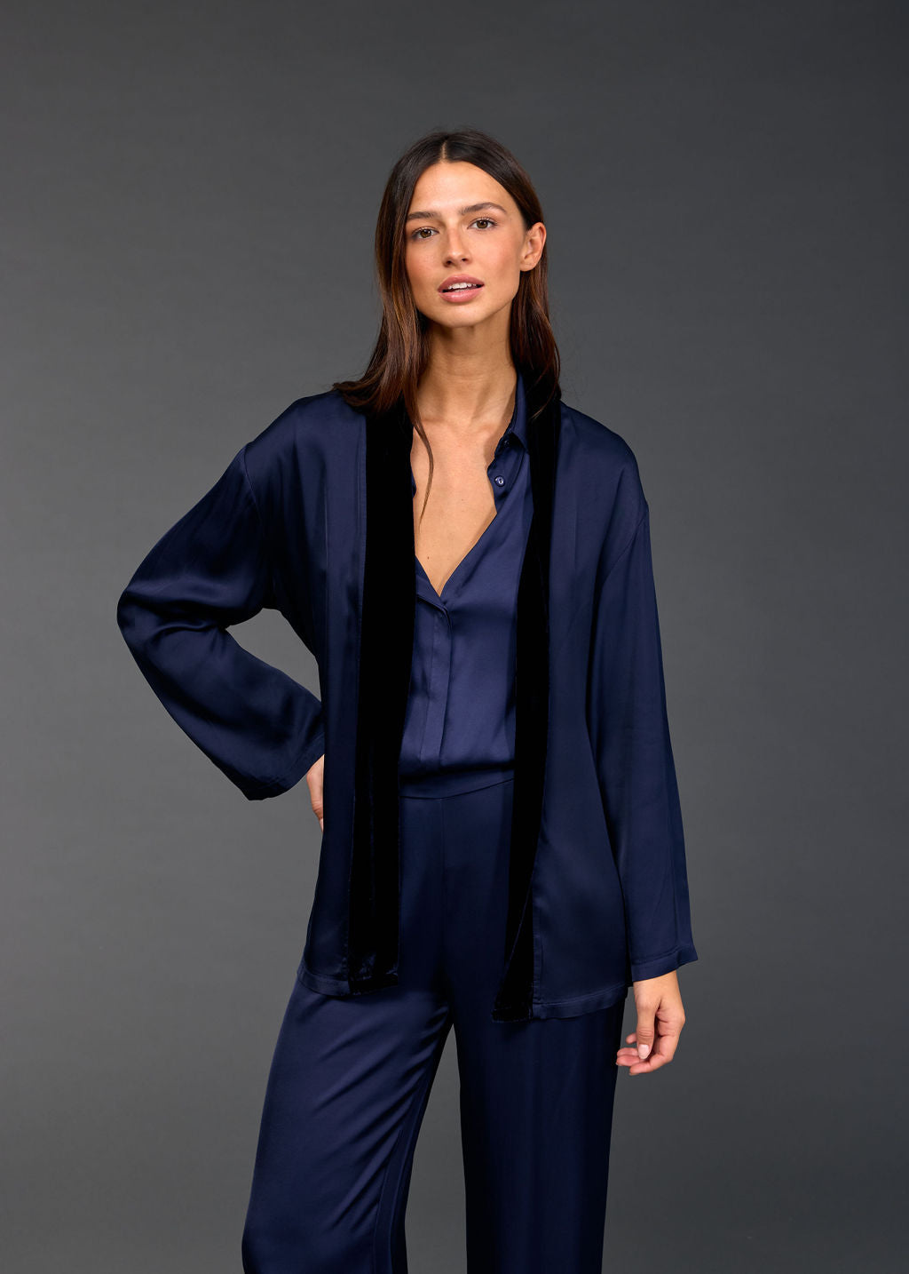 VESTE KIMONO BI-MATIÈRE AMBRE
