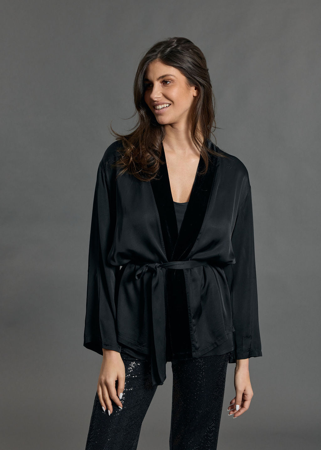 VESTE KIMONO BI-MATIÈRE AMBRE