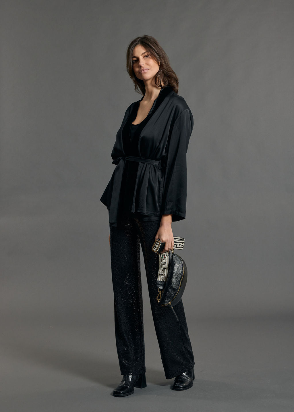 VESTE KIMONO BI-MATIÈRE AMBRE