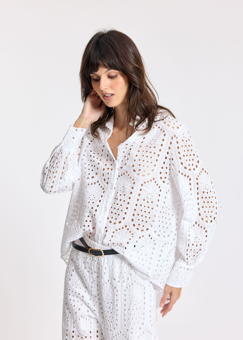 Broderie Anglais Top Dentelle Anglaise Haut à Manches Courtes En