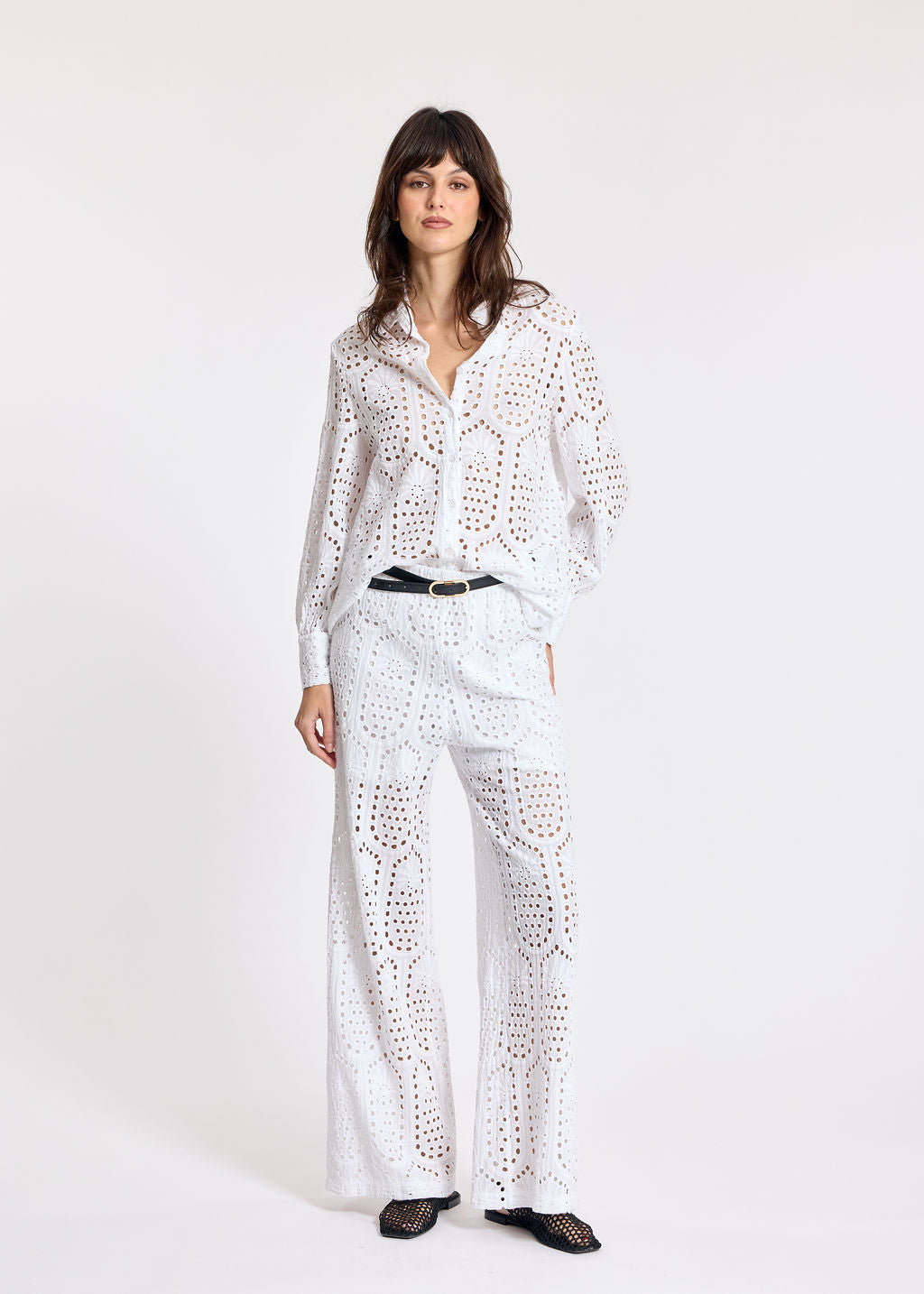 GIANA WHITE BRODERIE ANGLAISE PANTS