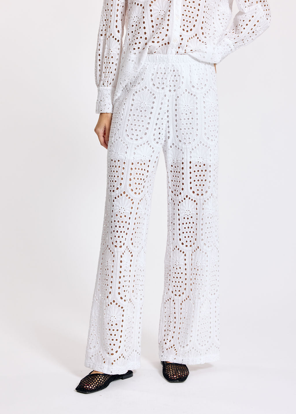 GIANA WHITE BRODERIE ANGLAISE PANTS