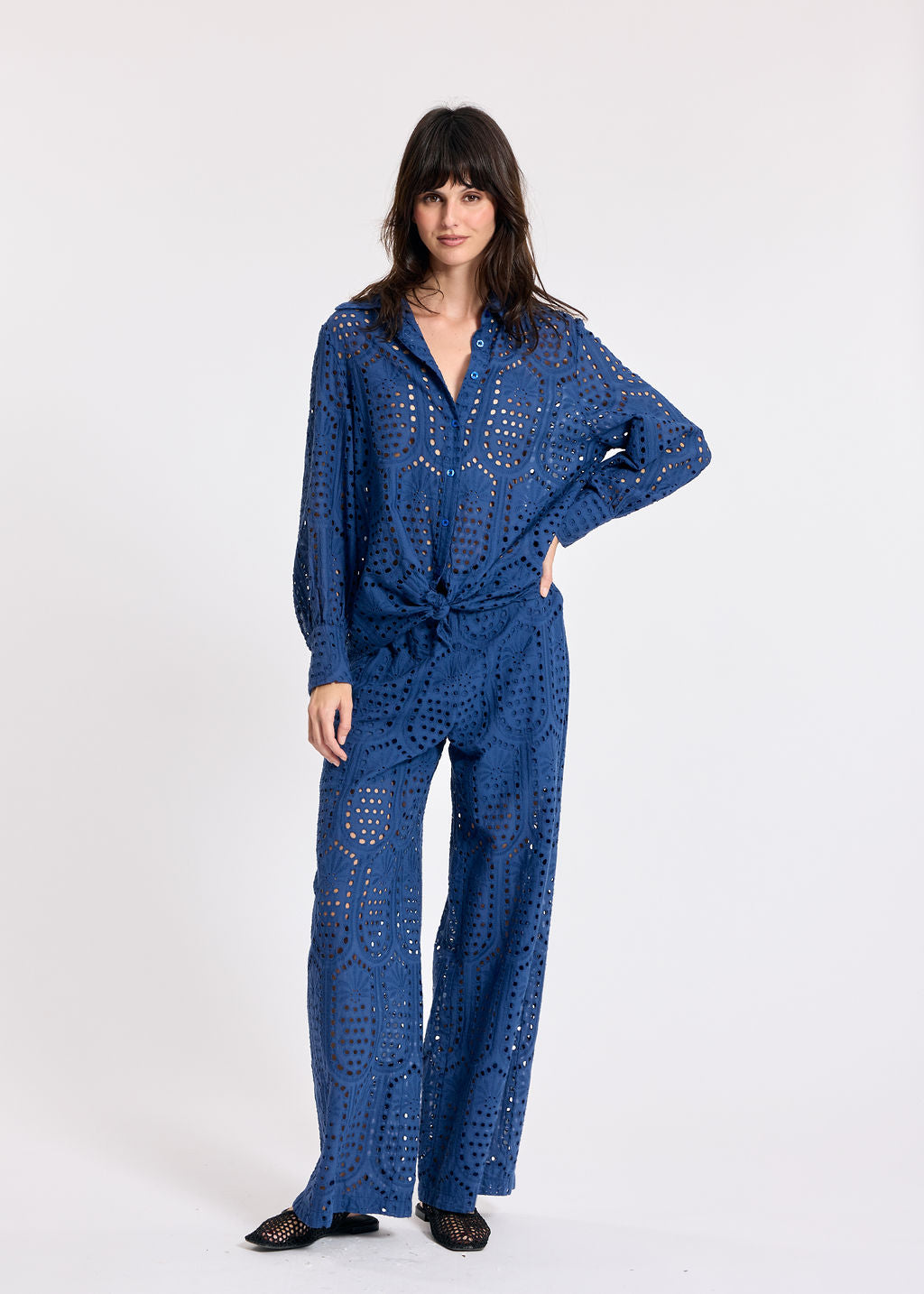 GIANA INDIGO BRODERIE ANGLAISE PANTS