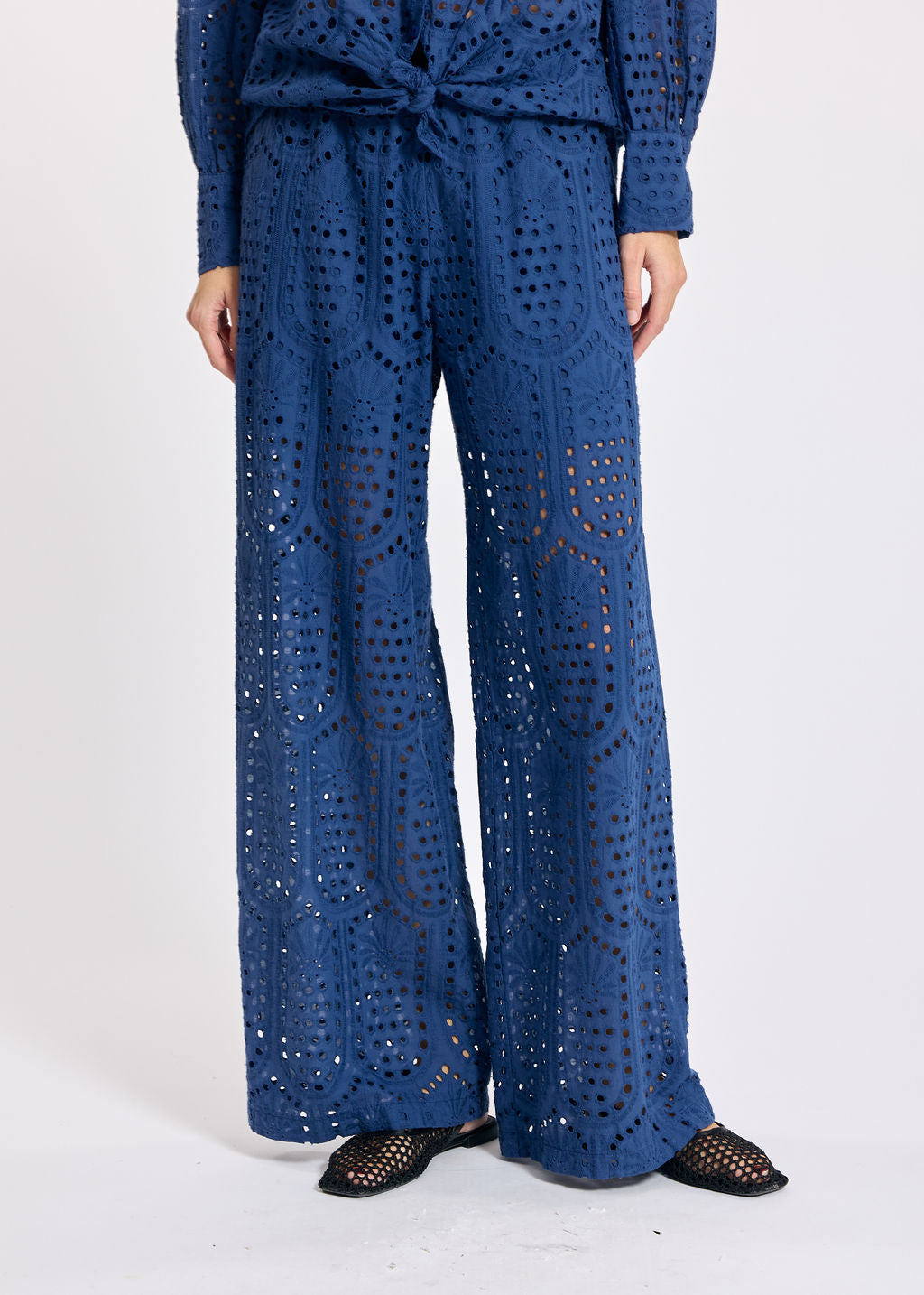 GIANA INDIGO BRODERIE ANGLAISE PANTS