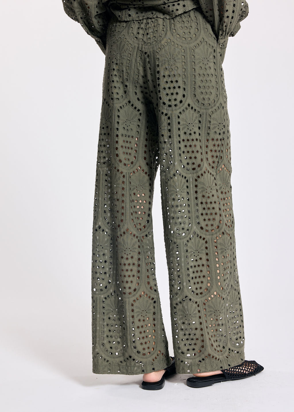 GIANA KHAKI BRODERIE ANGLAISE PANTS