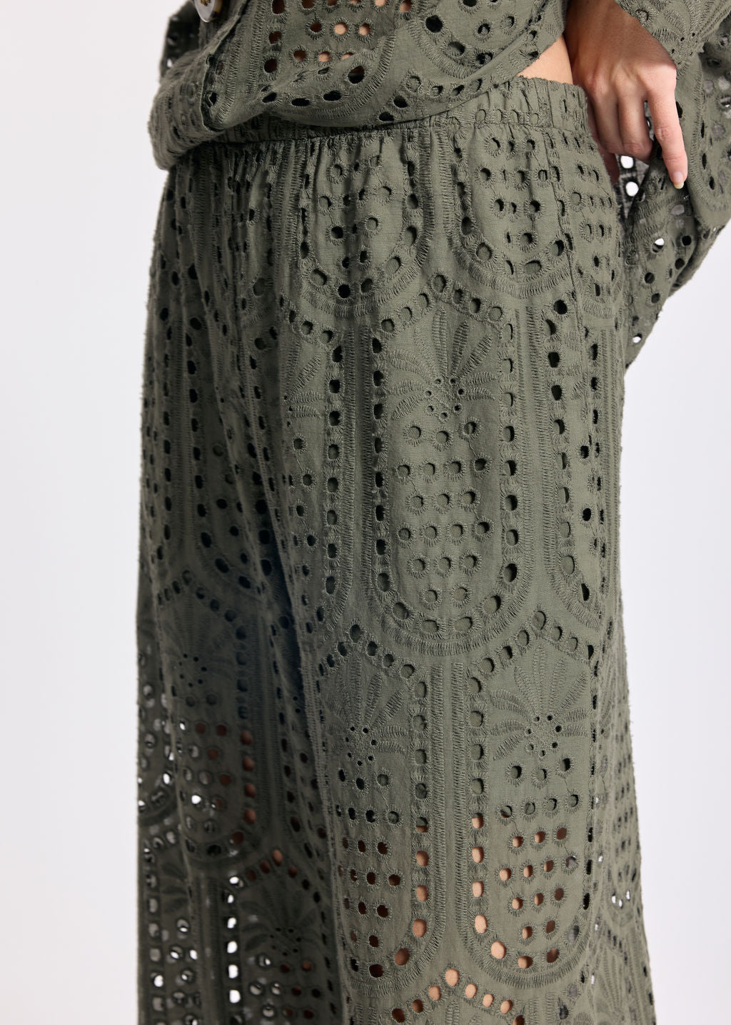 GIANA KHAKI BRODERIE ANGLAISE PANTS