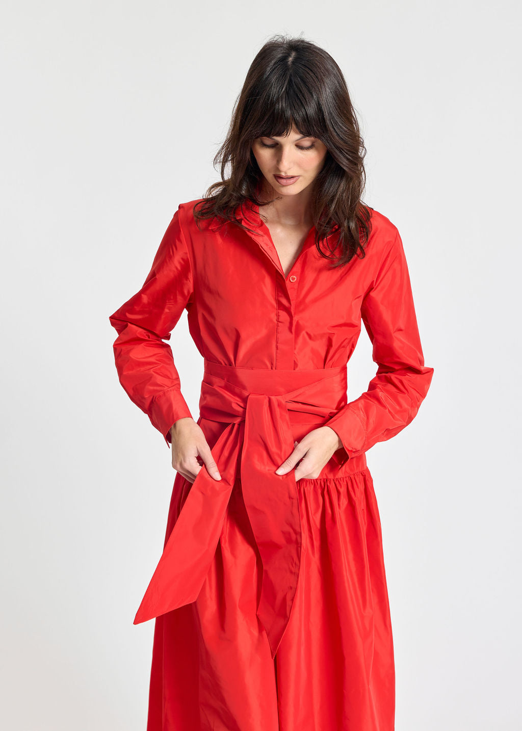 STELLA RED TAFFETA LONG DRESS