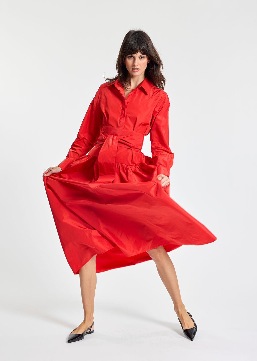 STELLA RED TAFFETA LONG DRESS