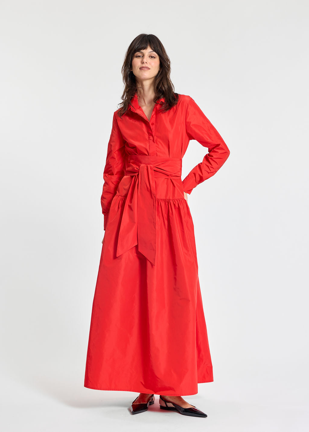 STELLA RED TAFFETA LONG DRESS