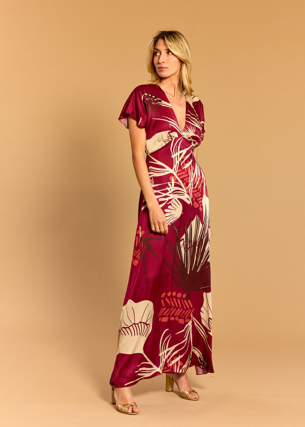 LINA RASPBERRY PRINTED LONG DRESS