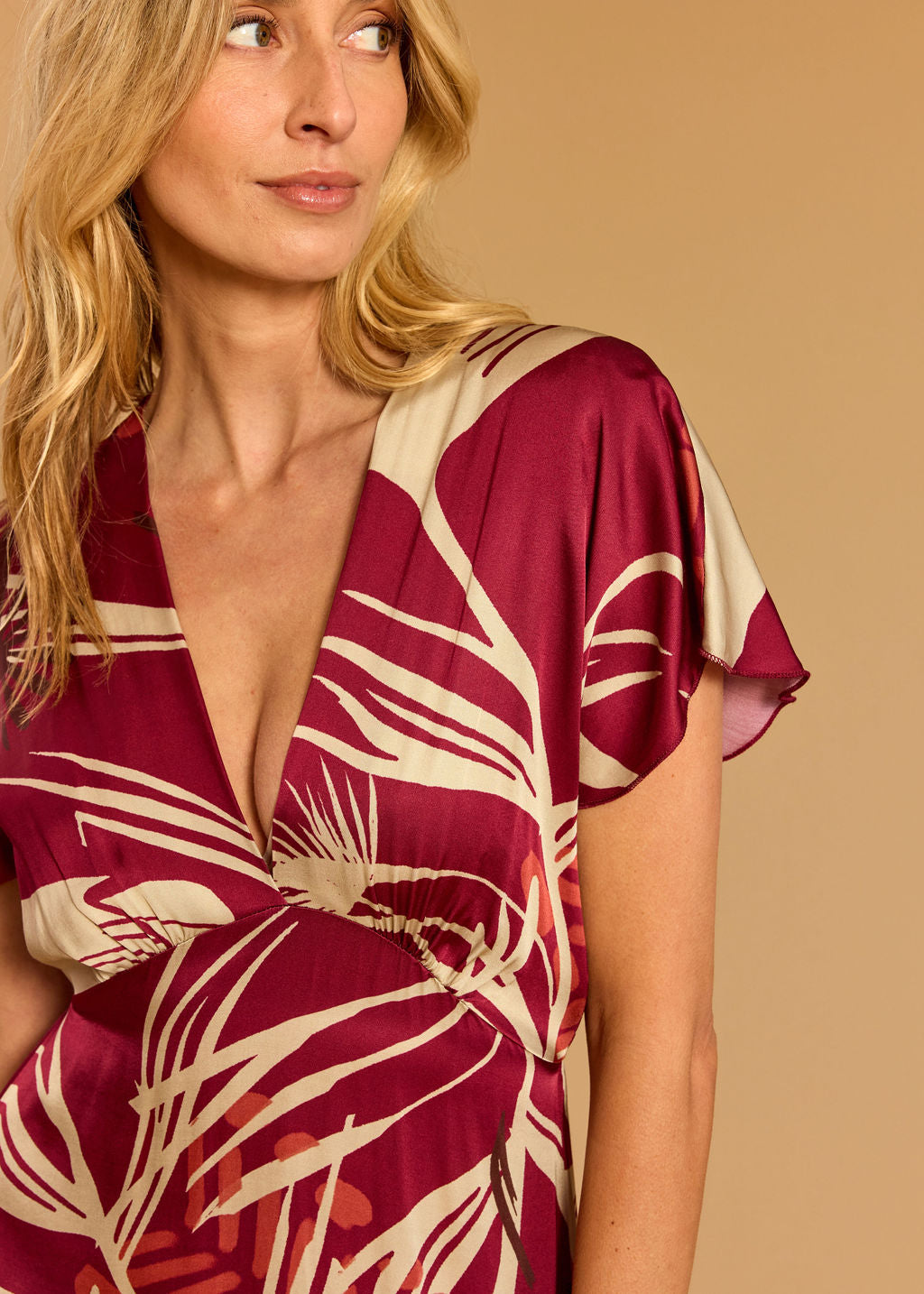 LINA RASPBERRY PRINTED LONG DRESS