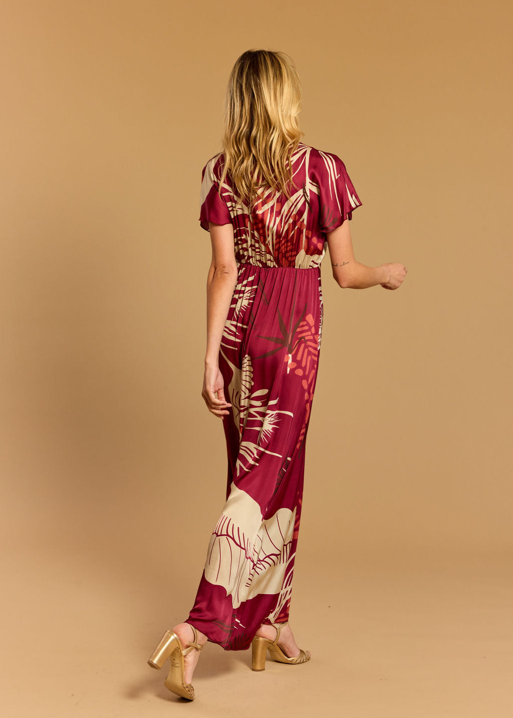 LINA RASPBERRY PRINTED LONG DRESS