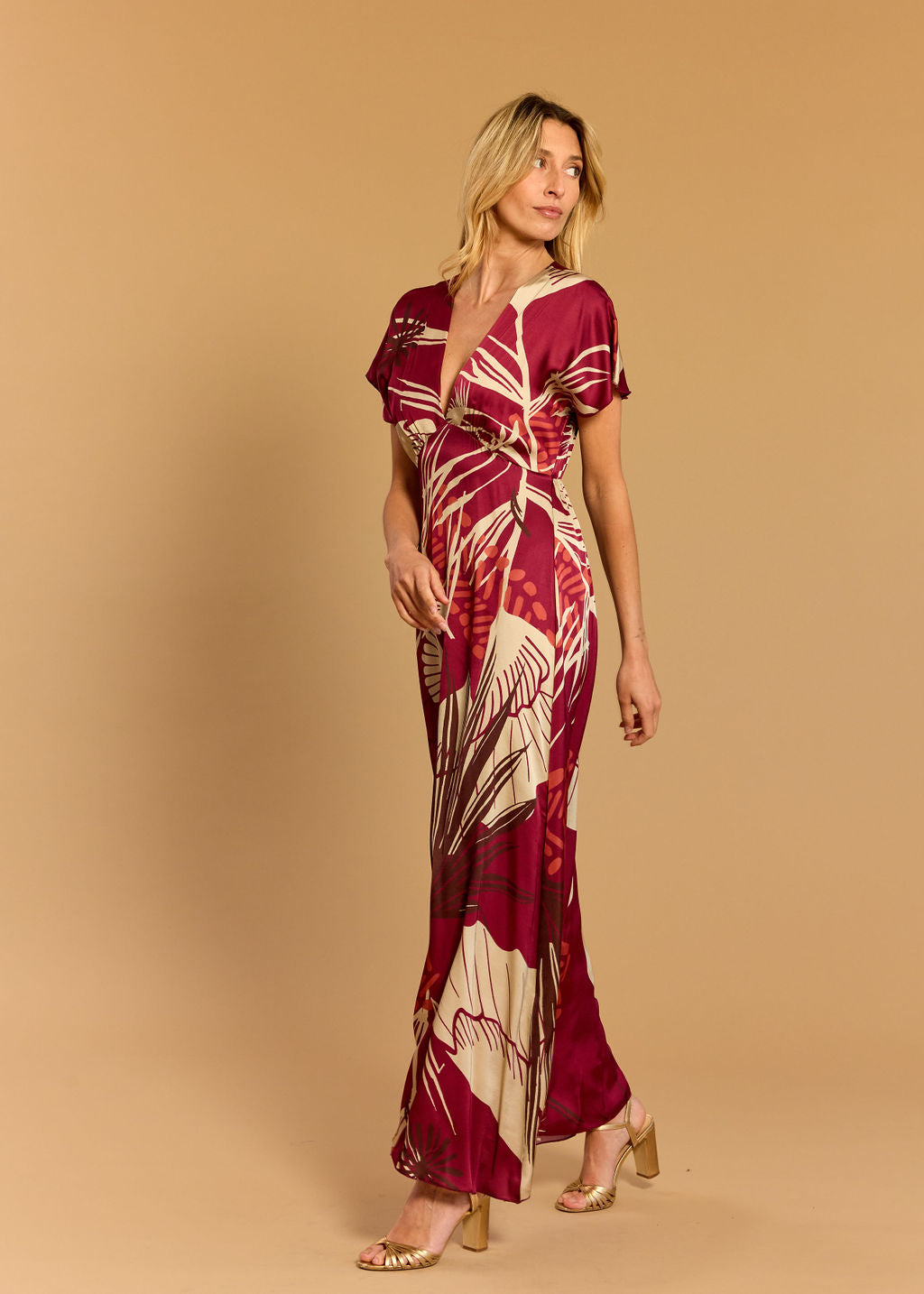LINA RASPBERRY PRINTED LONG DRESS