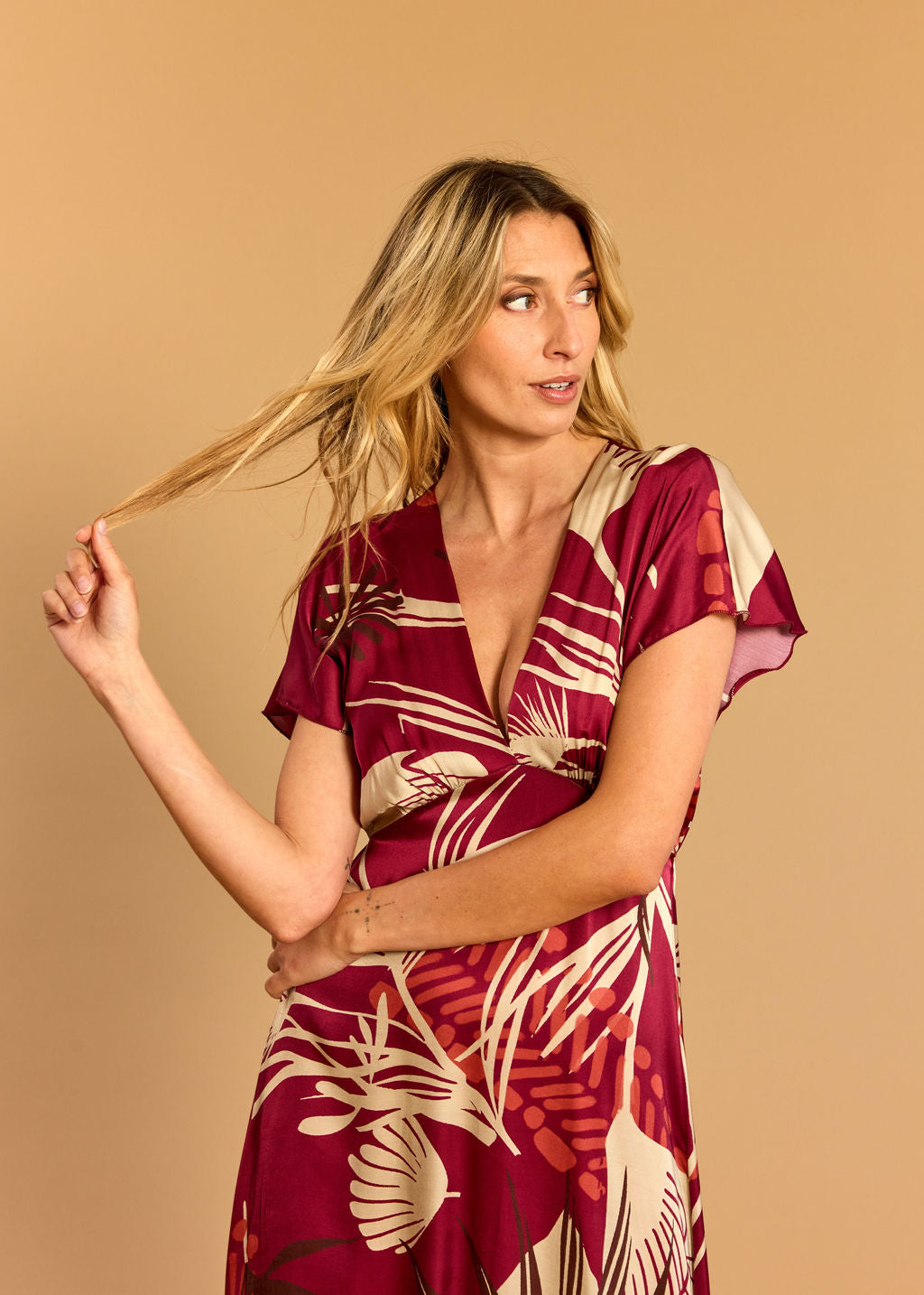 LINA RASPBERRY PRINTED LONG DRESS