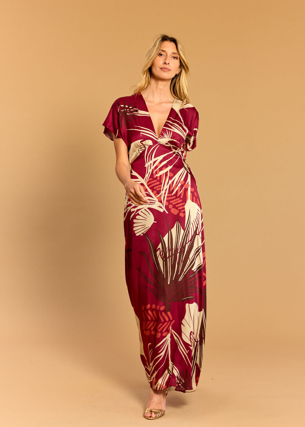 LINA RASPBERRY PRINTED LONG DRESS