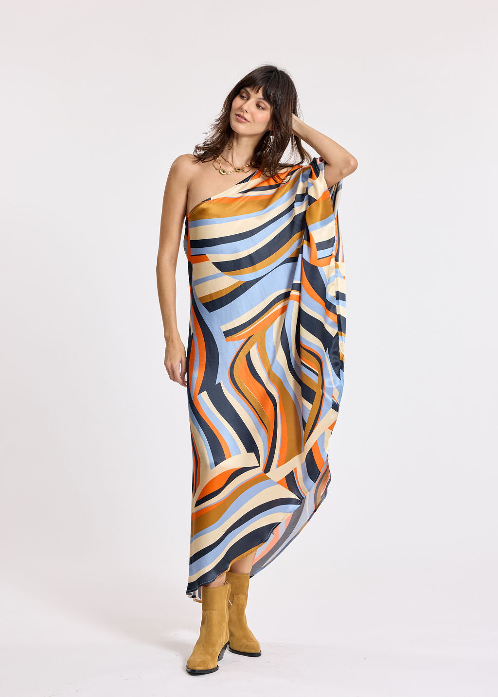 ALBA BLUE ONE-SHOULDER DRESS