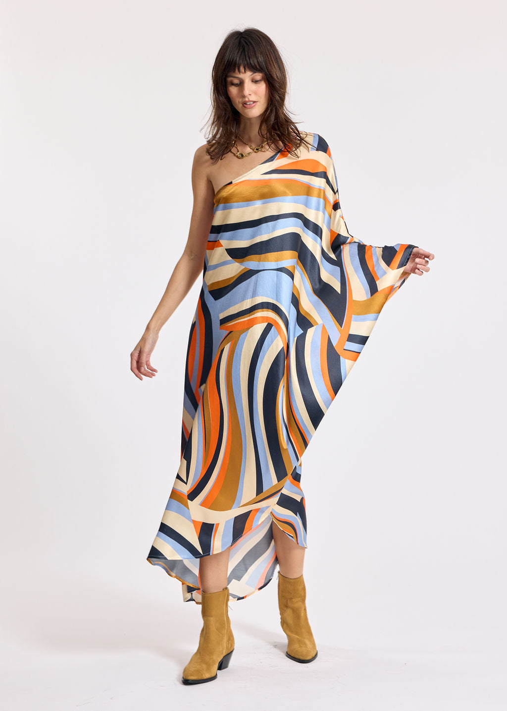 ALBA BLUE ONE-SHOULDER DRESS