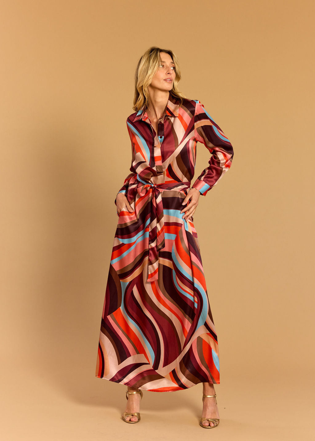 KIMI CORAL LONG BLOUSE DRESS