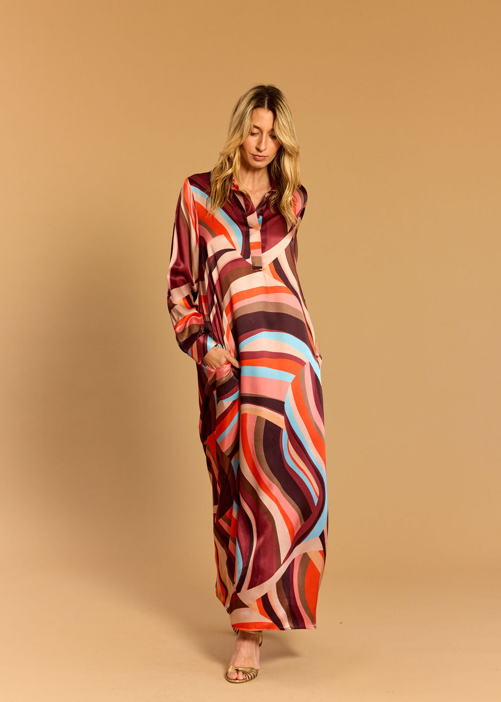 KIMI CORAL LONG BLOUSE DRESS