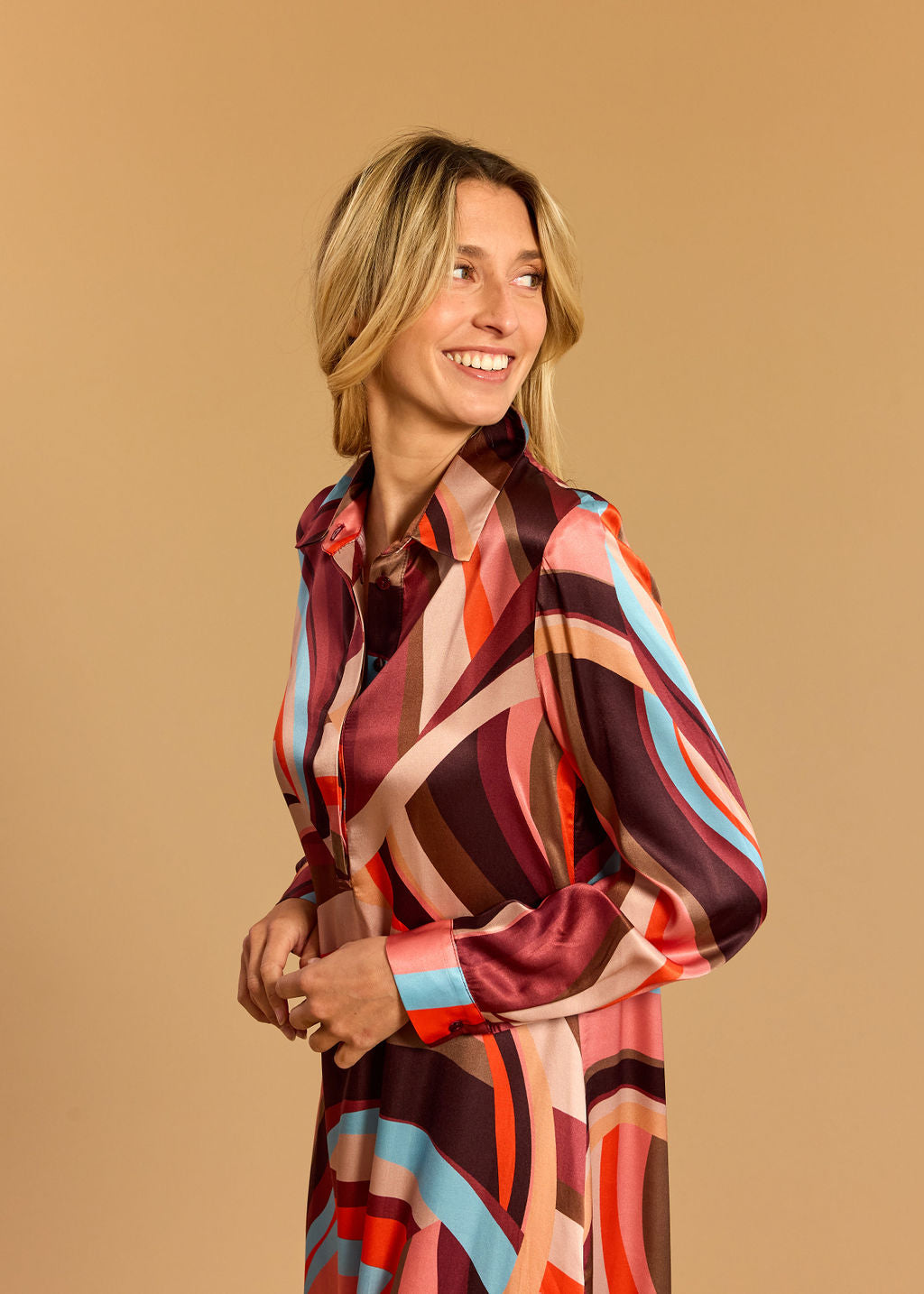 KIMI CORAL LONG BLOUSE DRESS