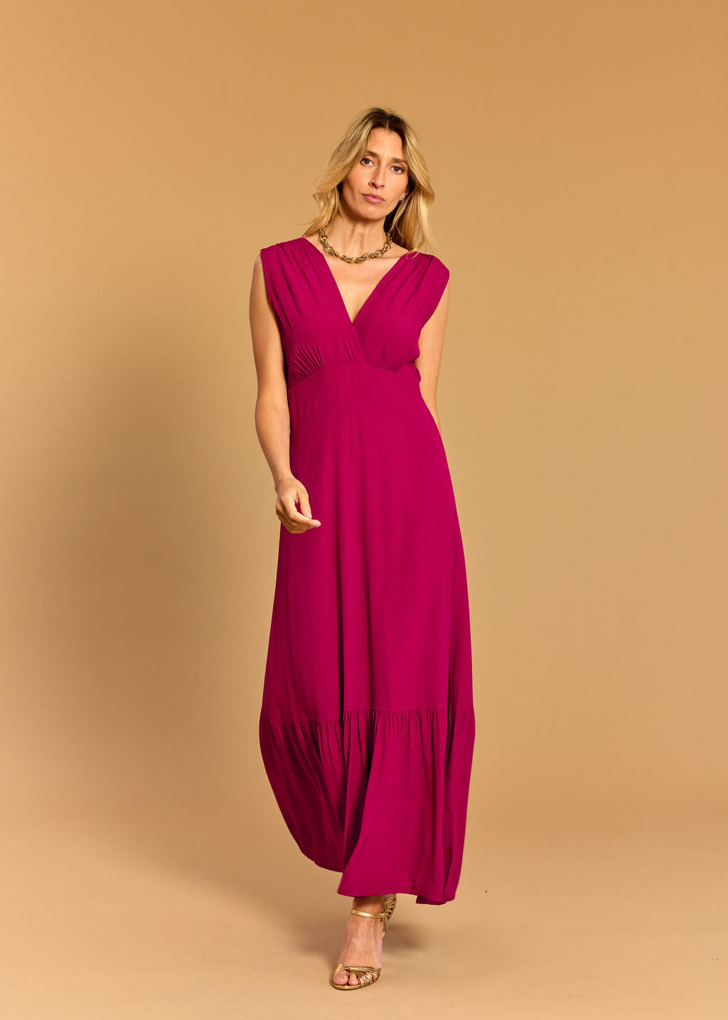 KYM RASPBERRY VISCOSE CREPE DRESS