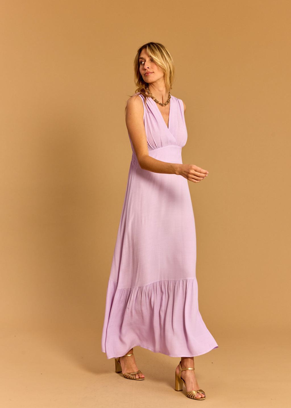KYM LAVENDER VISCOSE CREPE DRESS