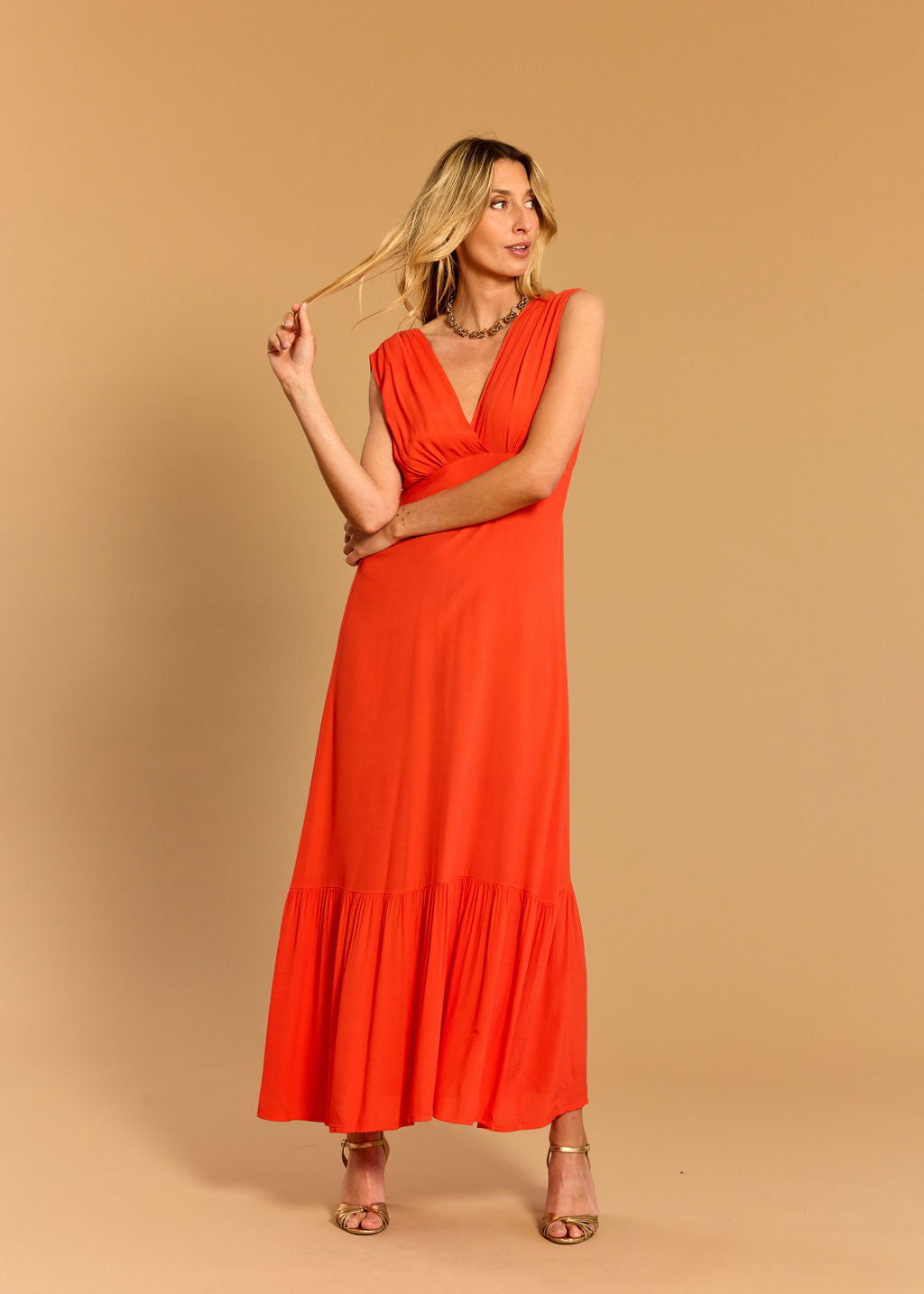 KYM ORANGE VISCOSE CREPE DRESS