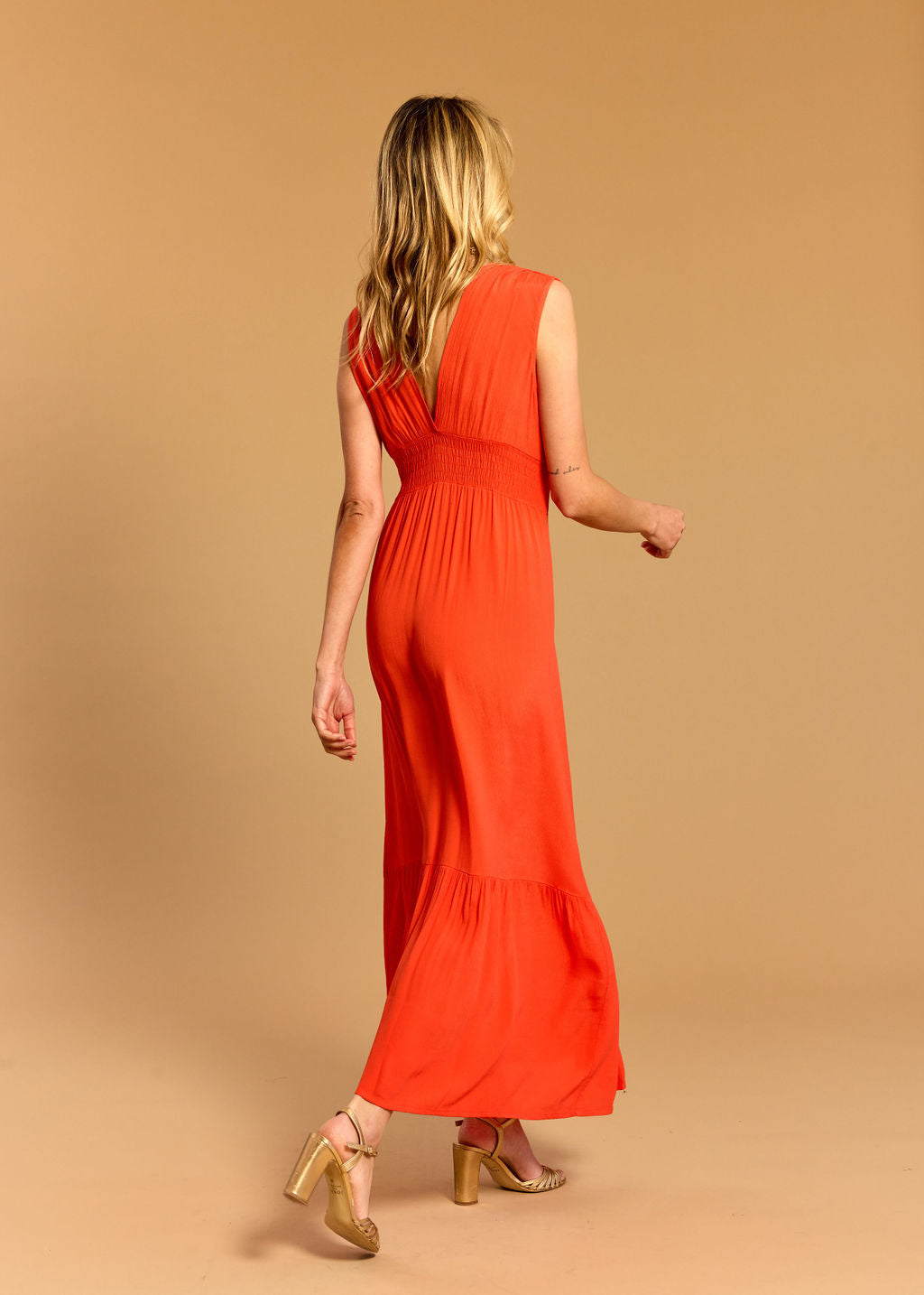KYM ORANGE VISCOSE CREPE DRESS