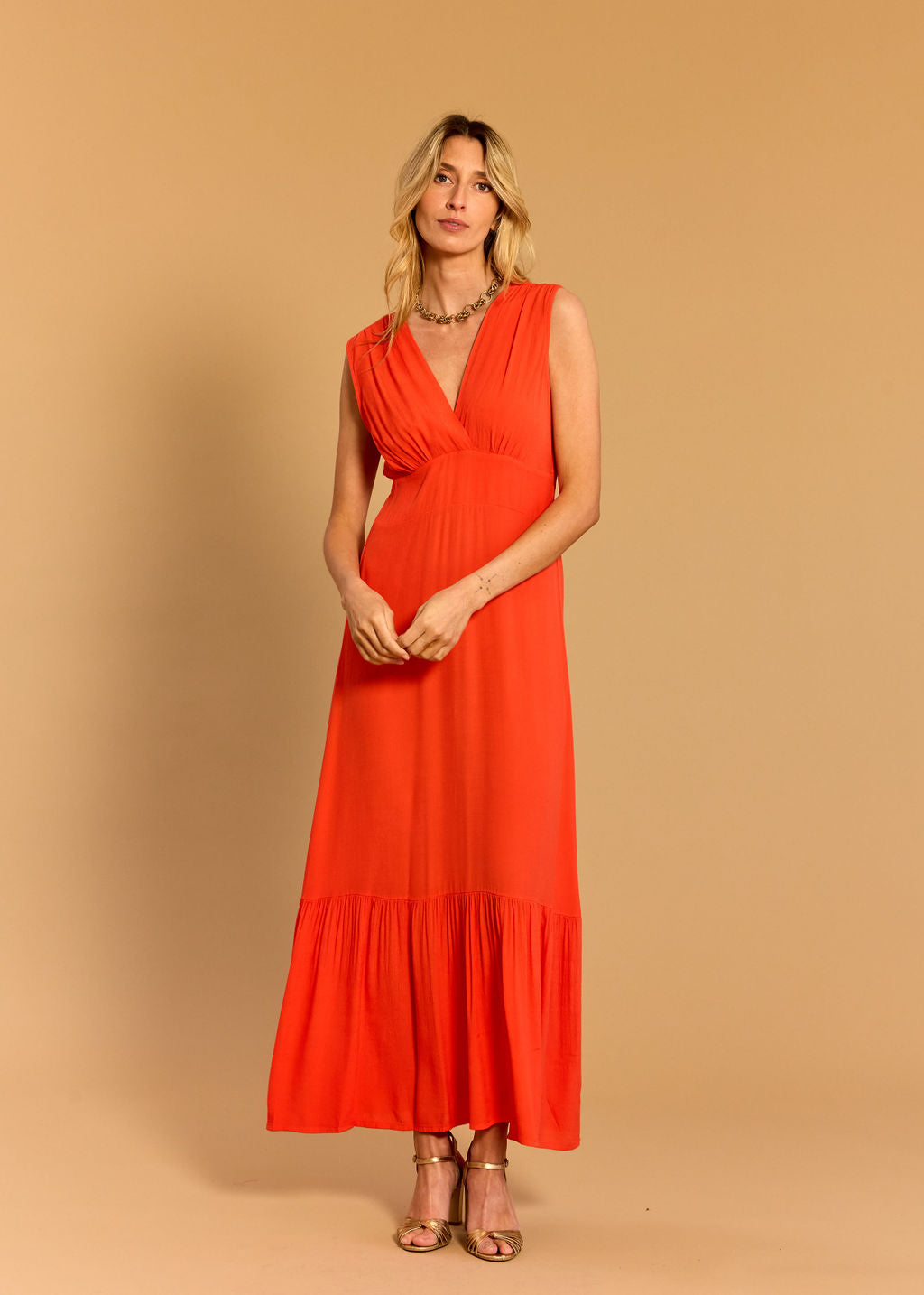 KYM ORANGE VISCOSE CREPE DRESS