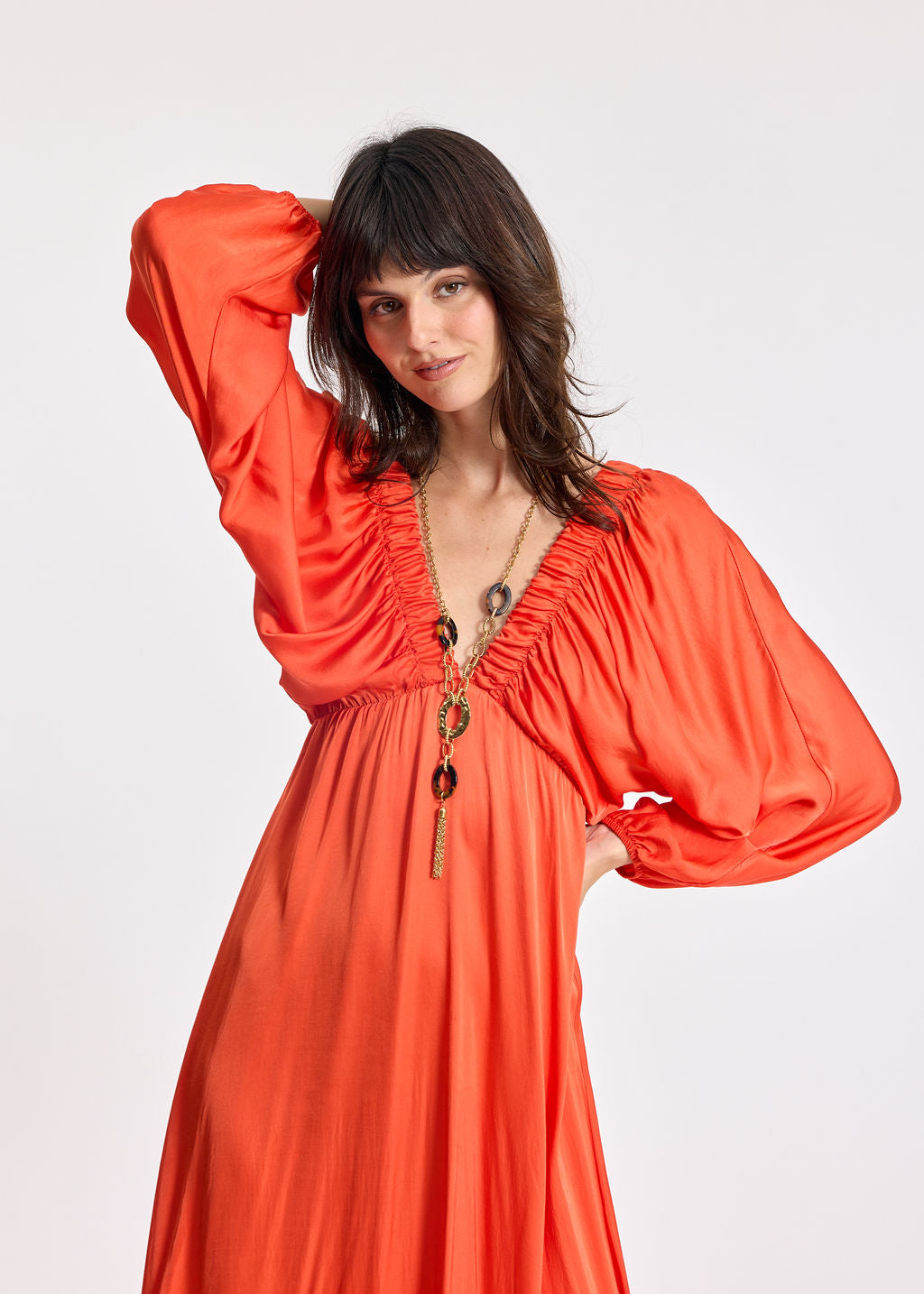 LEANA ORANGE RUFFLED DRESS