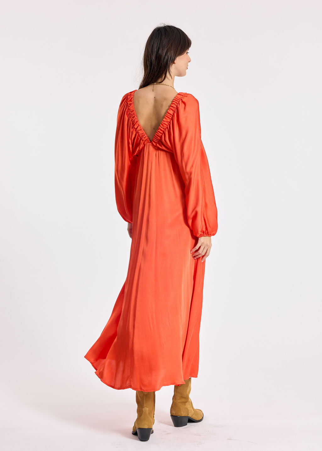 LEANA ORANGE RUFFLED DRESS