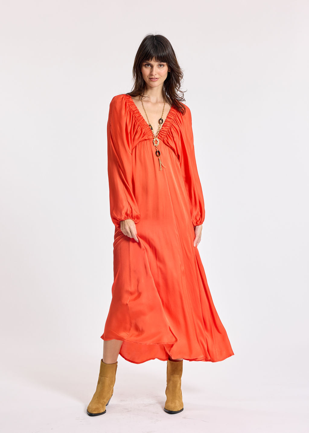 LEANA ORANGE RUFFLED DRESS