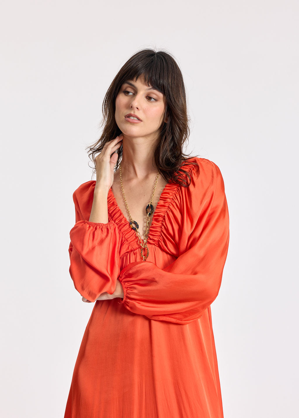 LEANA ORANGE RUFFLED DRESS