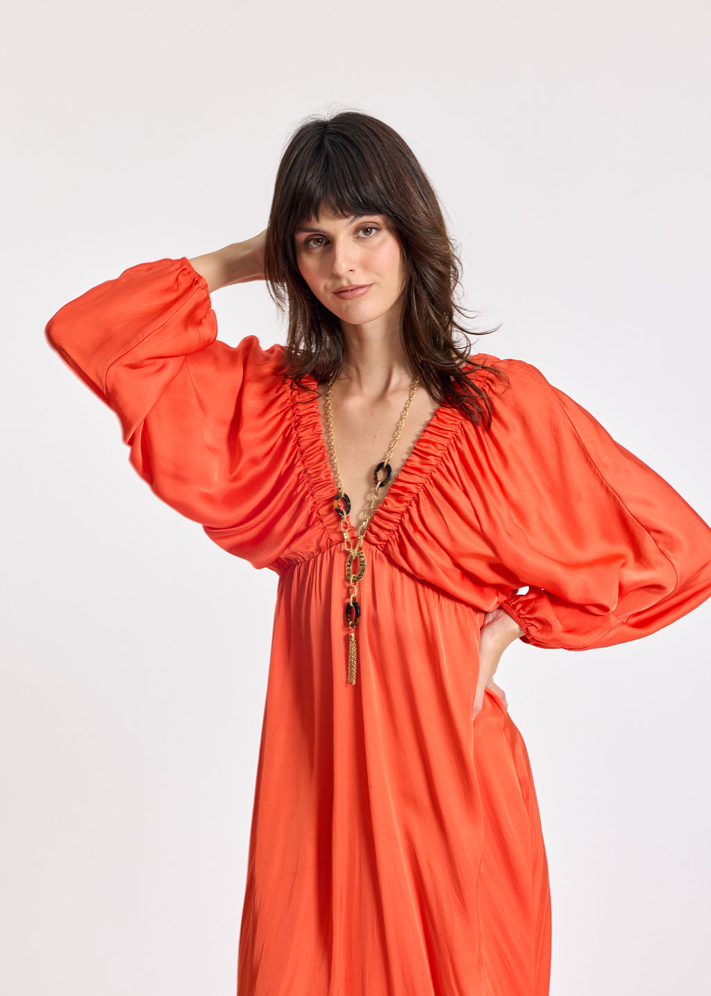 LEANA ORANGE RUFFLED DRESS
