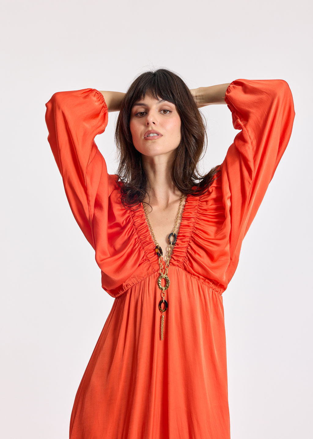 LEANA ORANGE RUFFLED DRESS