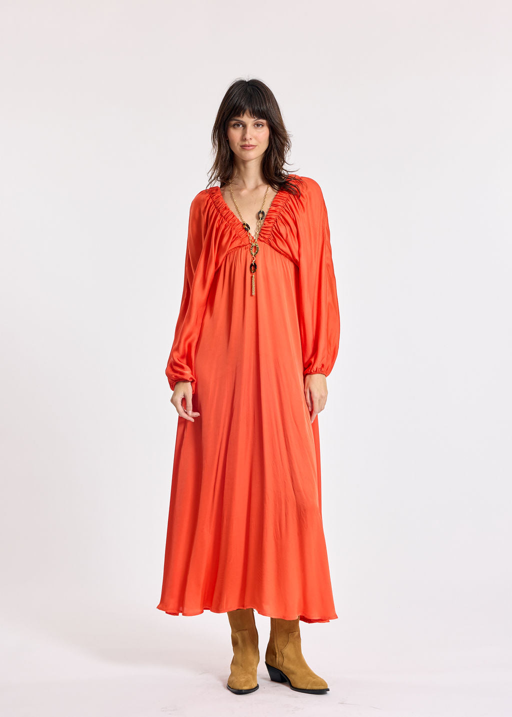LEANA ORANGE RUFFLED DRESS
