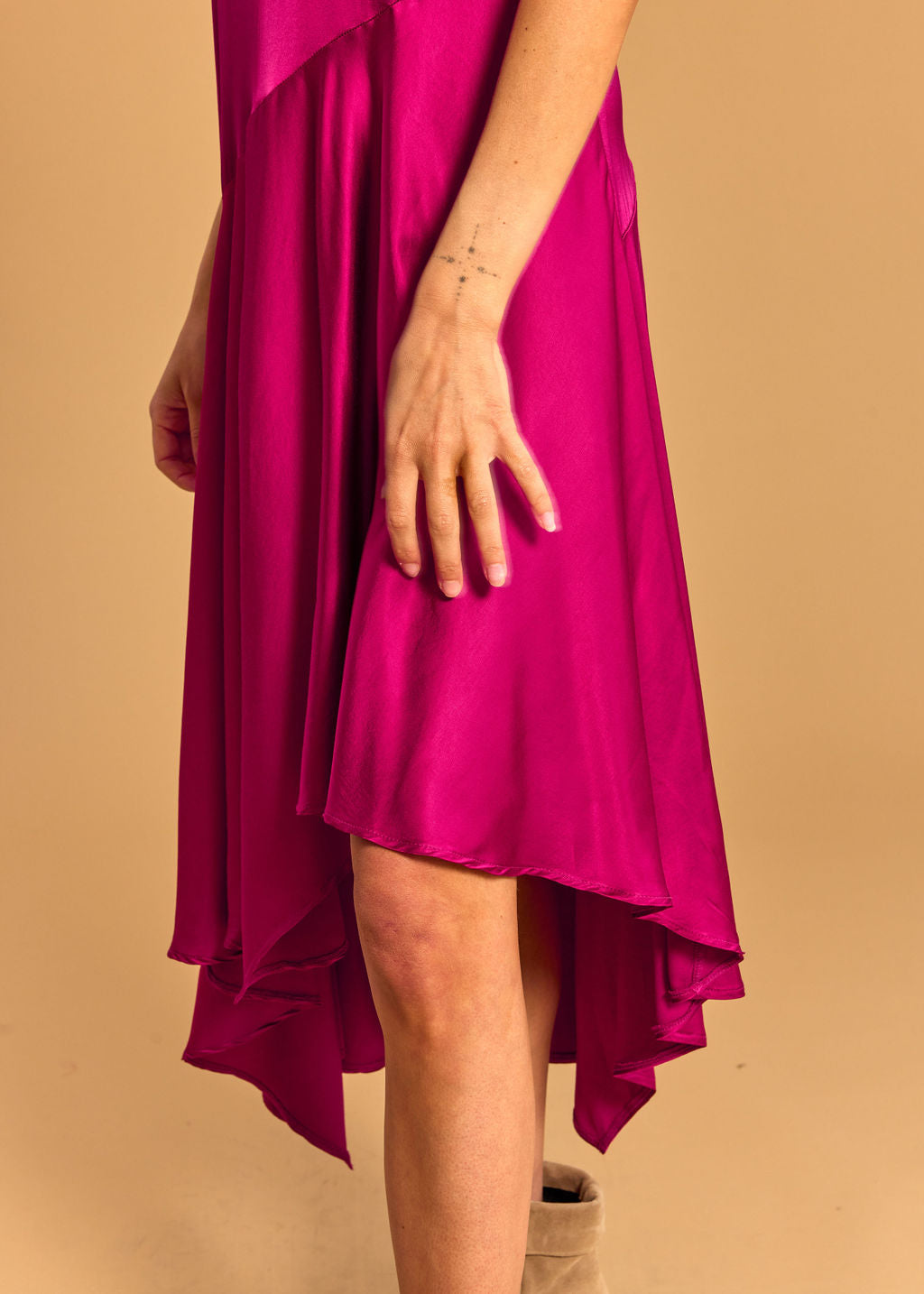 LORENA ASYMMETRIC RASPBERRY DRESS