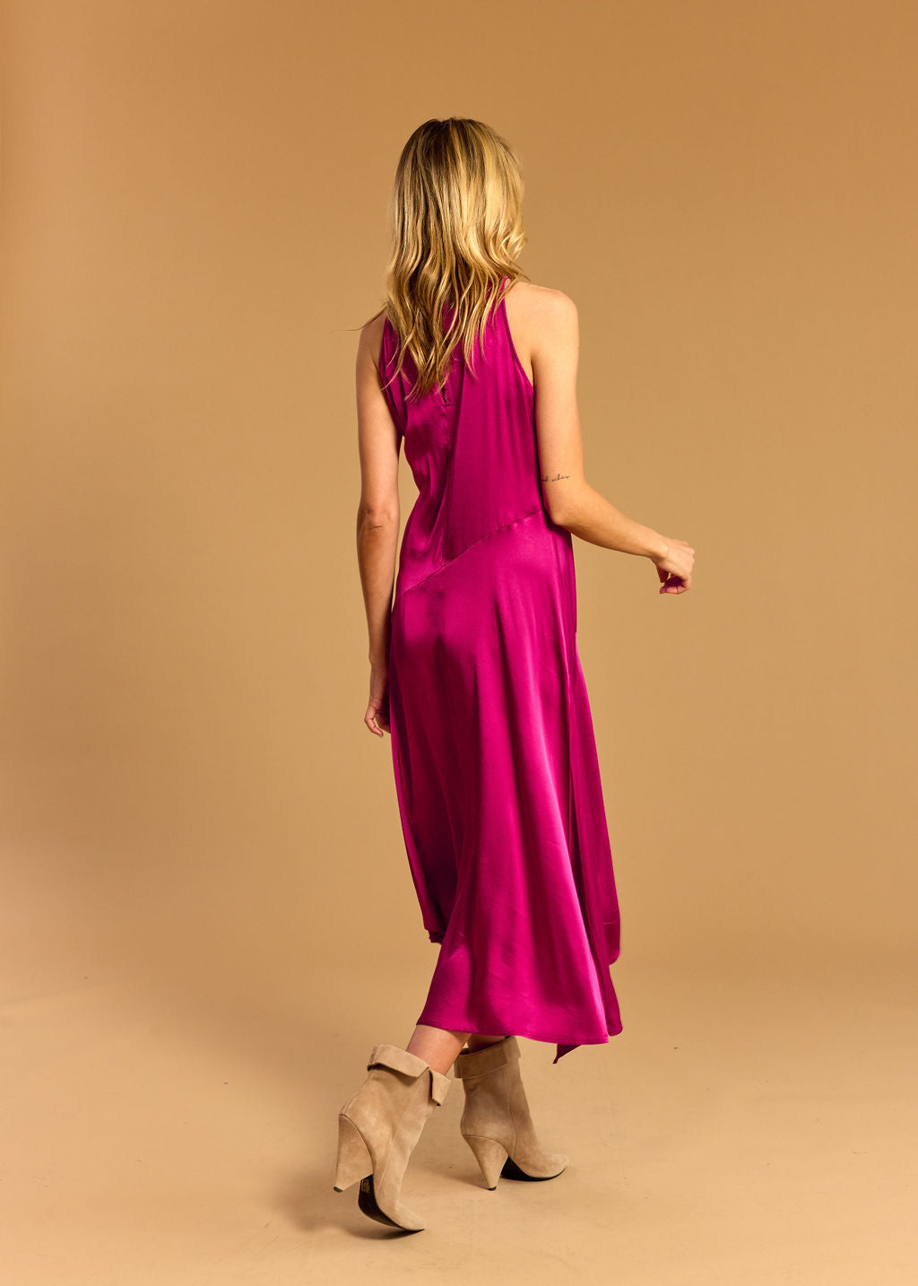 LORENA ASYMMETRIC RASPBERRY DRESS
