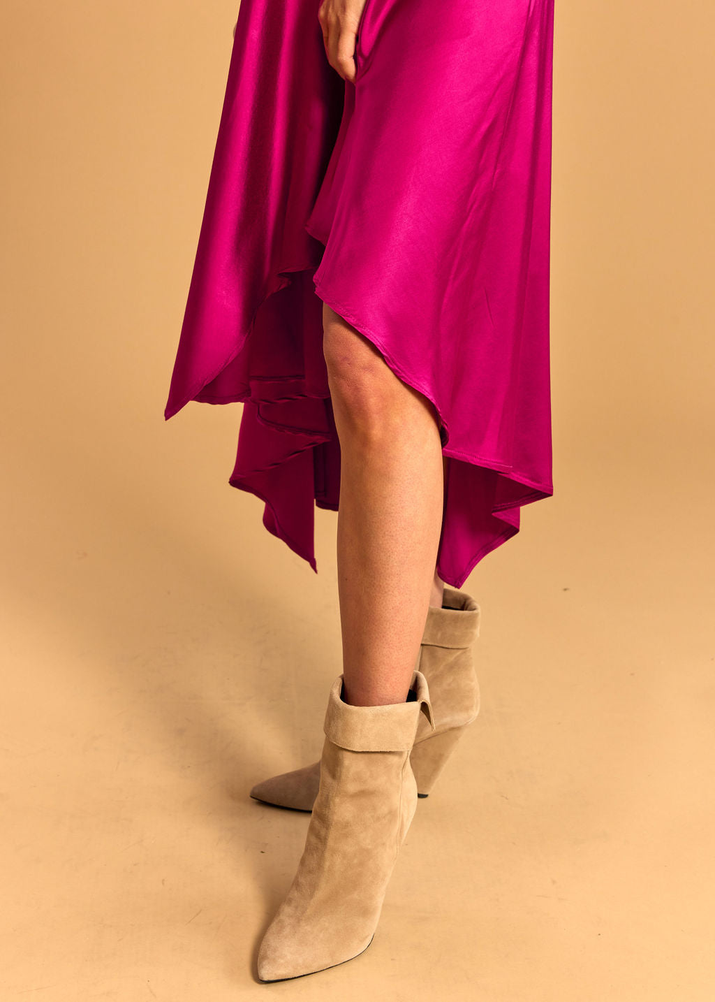 LORENA ASYMMETRIC RASPBERRY DRESS