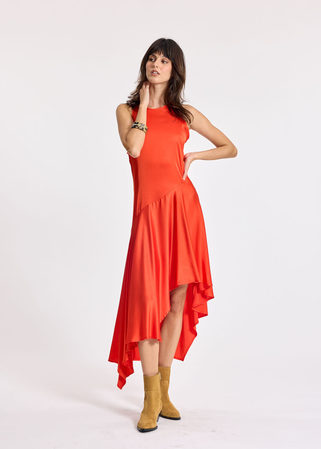 LORENA ORANGE ASYMMETRIC DRESS