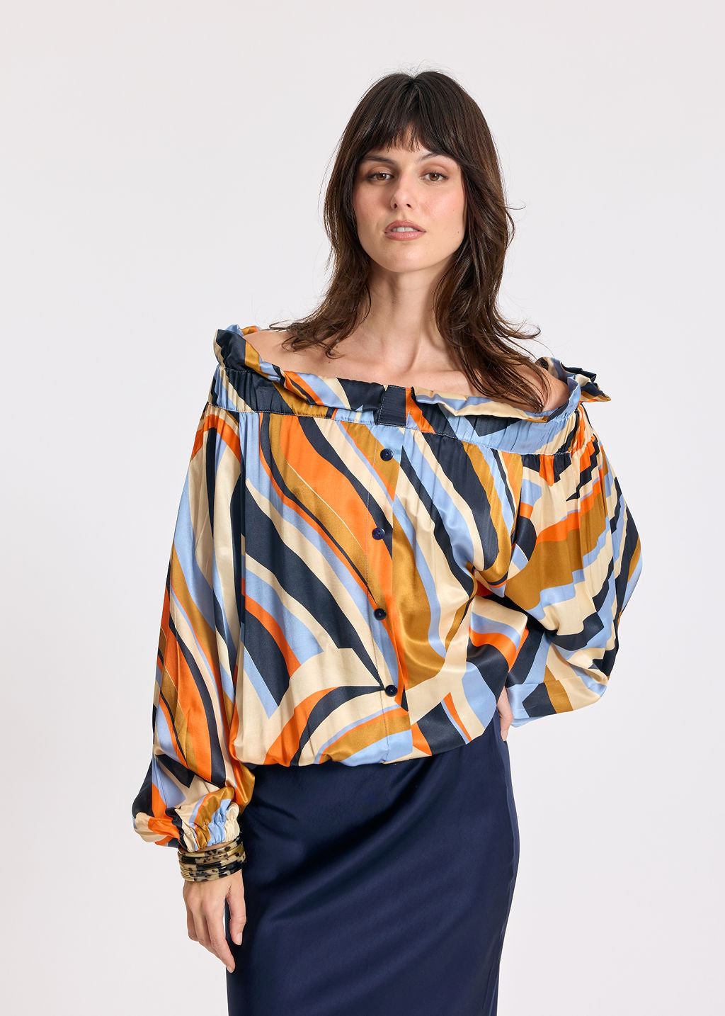 CHEMISE ÉLASTIQUÉE AUX ÉPAULES TAMARA BLEU