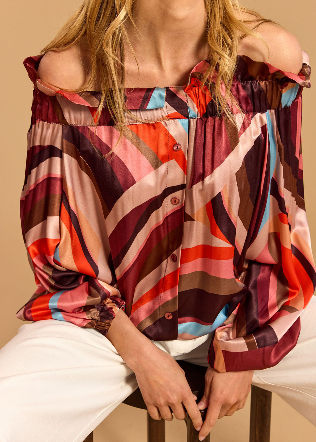 CHEMISE ÉLASTIQUÉE AUX ÉPAULES TAMARA CORAL