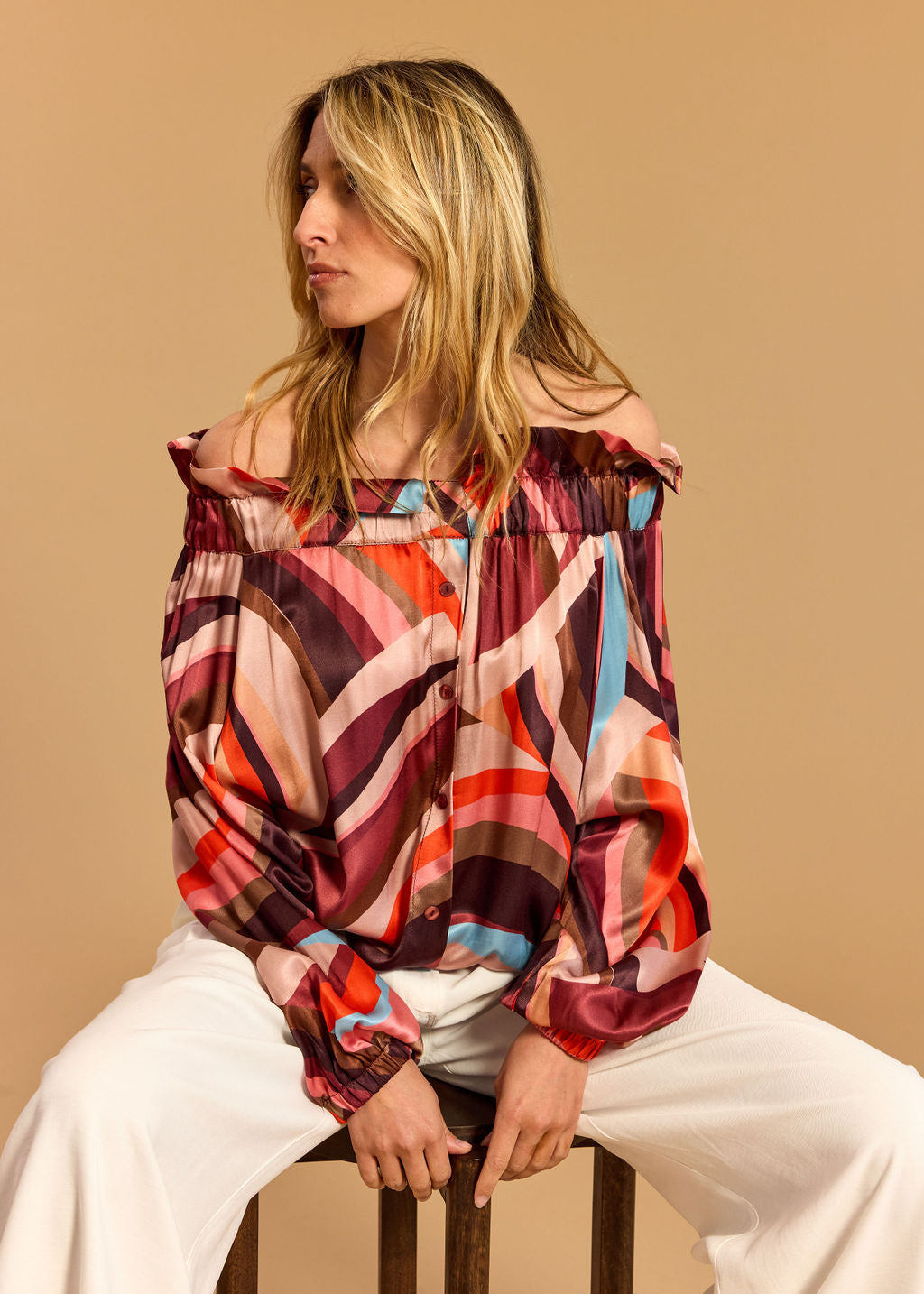 CHEMISE ÉLASTIQUÉE AUX ÉPAULES TAMARA CORAL