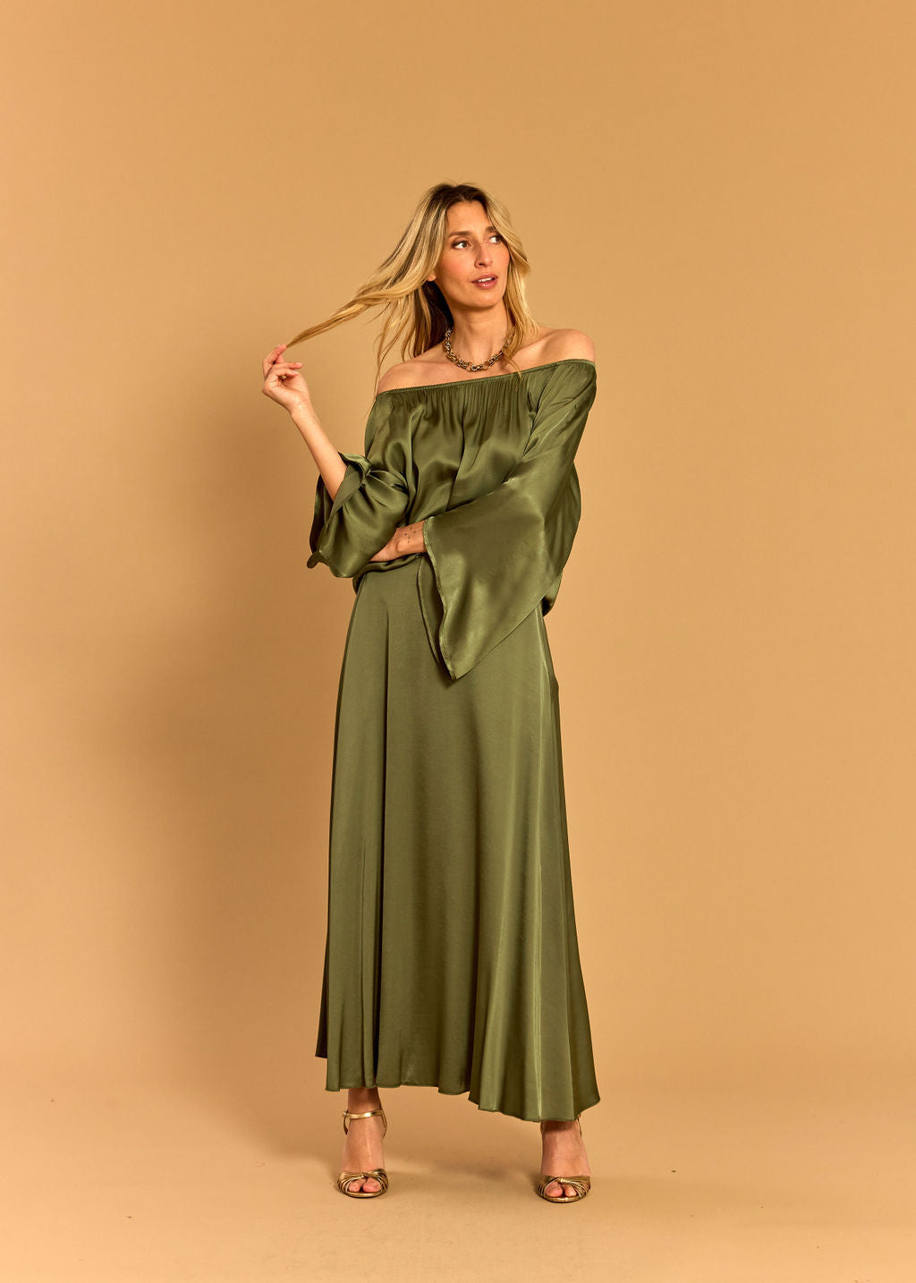 BETTINA PISTACHIO FLARED SKIRT