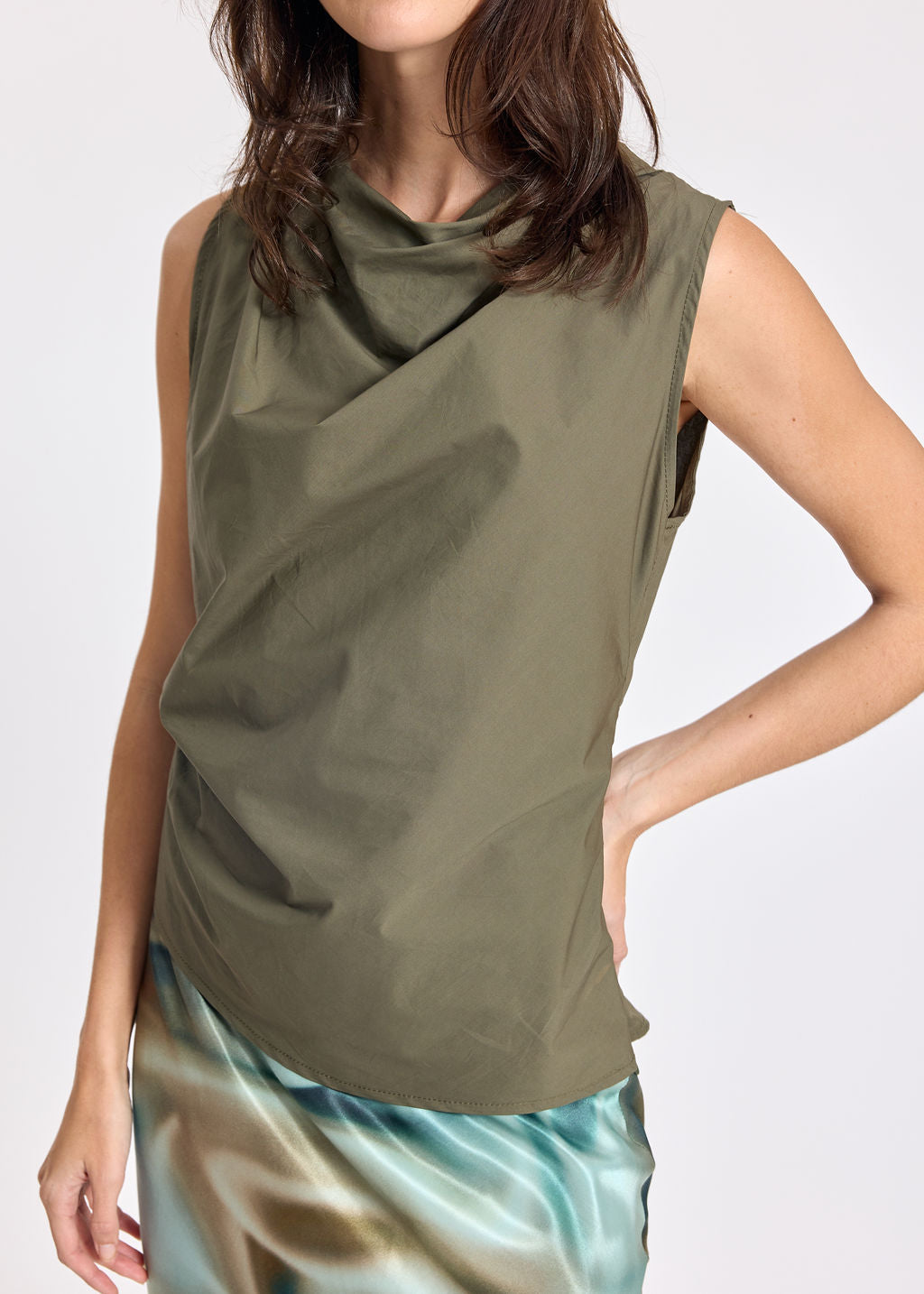 TOP DRAPÉ EN POPELINE LIOR KAKI